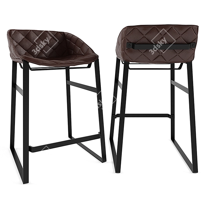 Sleek Black Leather Bar Stool 3D model image 1