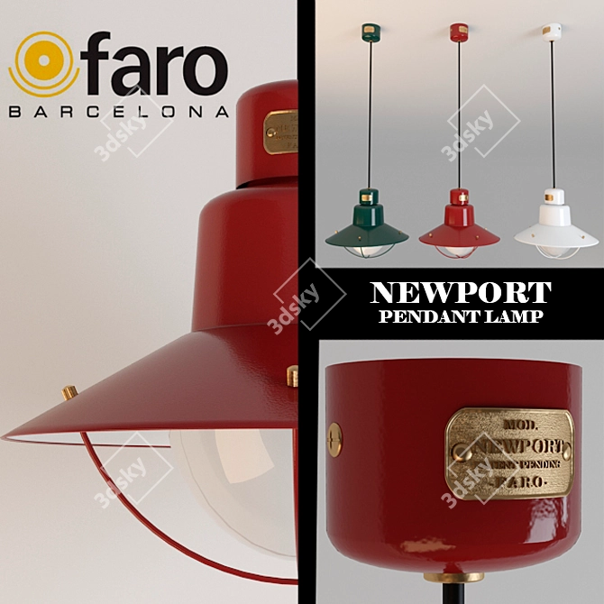 Vintage Green Pendant: Faro NEWPORT 3D model image 1