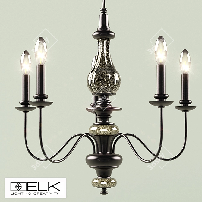 Vintage Glass-Embellished Chandelier 3D model image 1