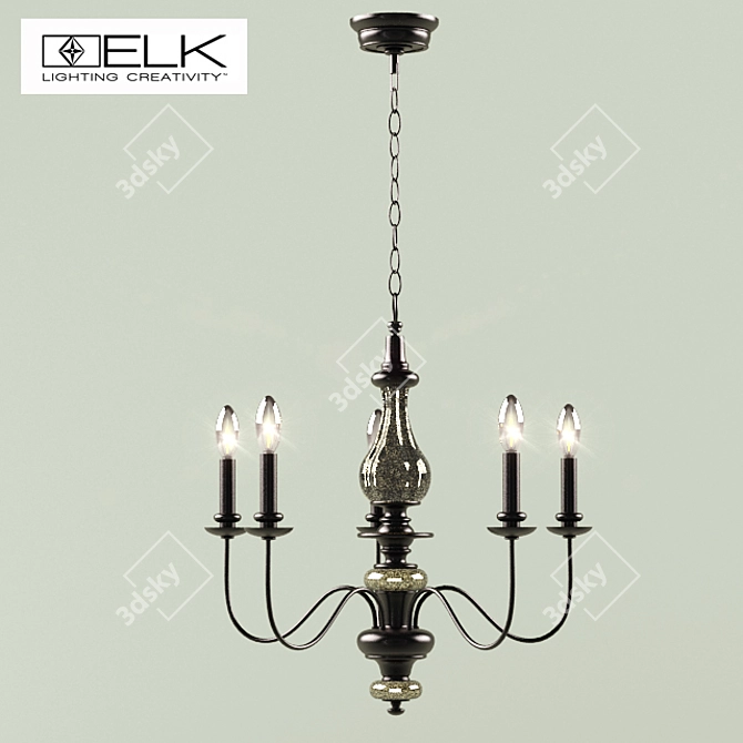 Vintage Glass-Embellished Chandelier 3D model image 2