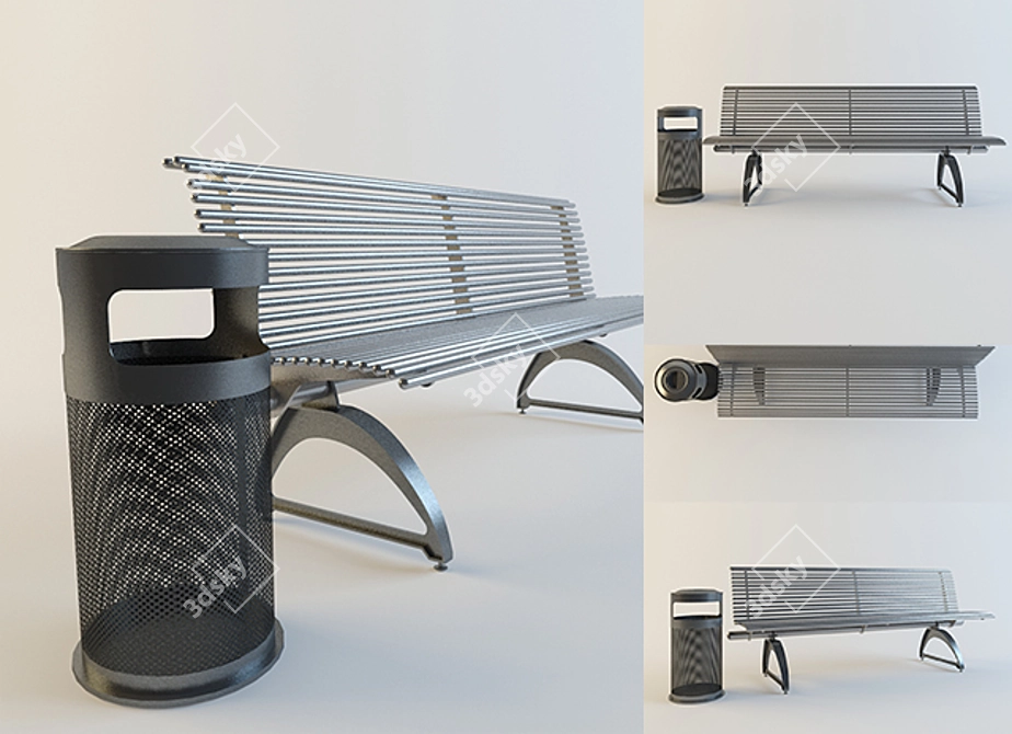 Multipurpose Outdoor Bench Set 3D model image 1