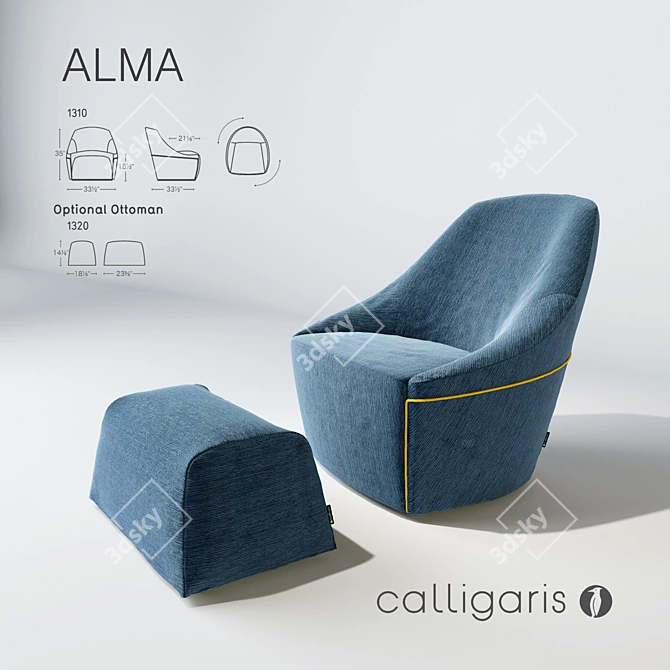 Calligaris ALMA: Stylish Chair & Ottoman 3D model image 1