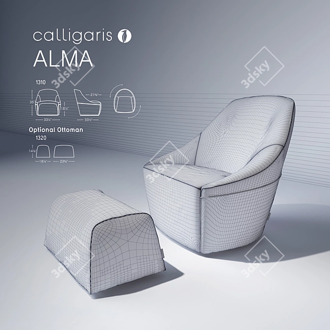 Calligaris ALMA: Stylish Chair & Ottoman 3D model image 3