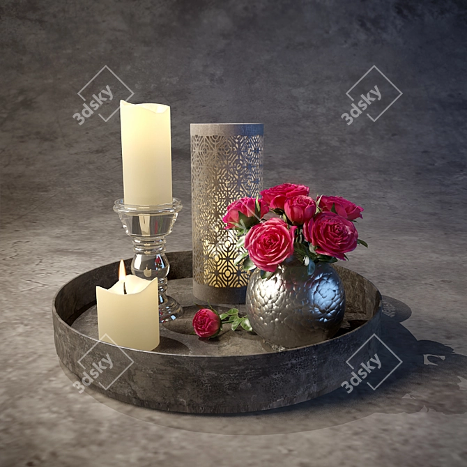 Elegant Candle Decor Set 3D model image 1