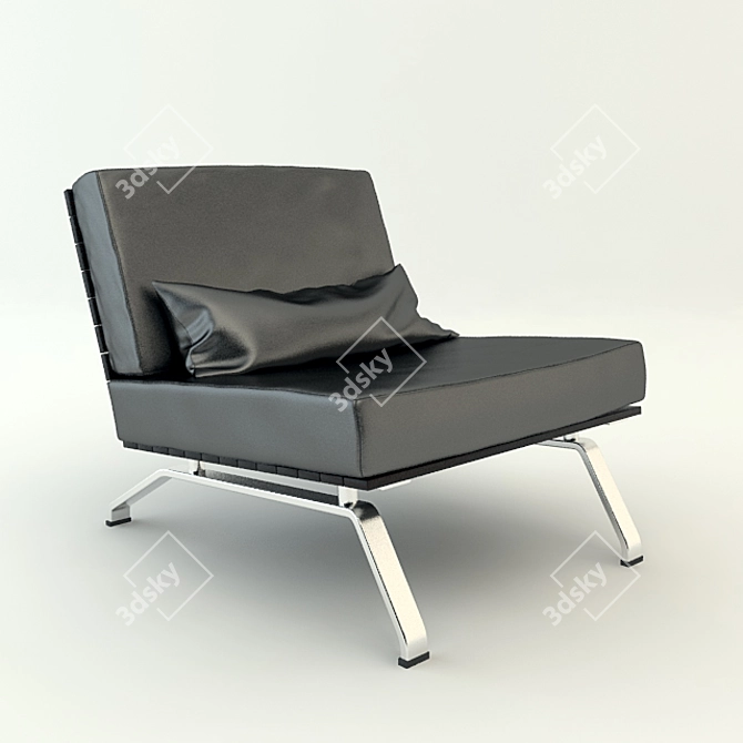 Modern Stainless Wood Leather Chair 3D model image 1