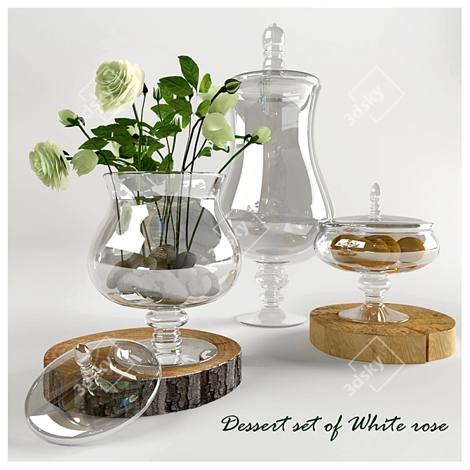 Elegant White Rose Dessert Set 3D model image 1