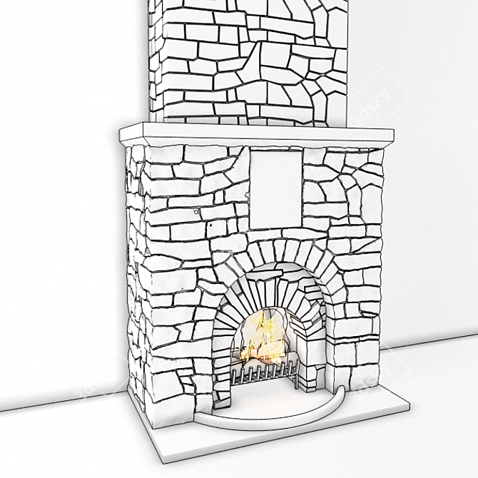 Stone Geometry Fireplace 3D model image 2