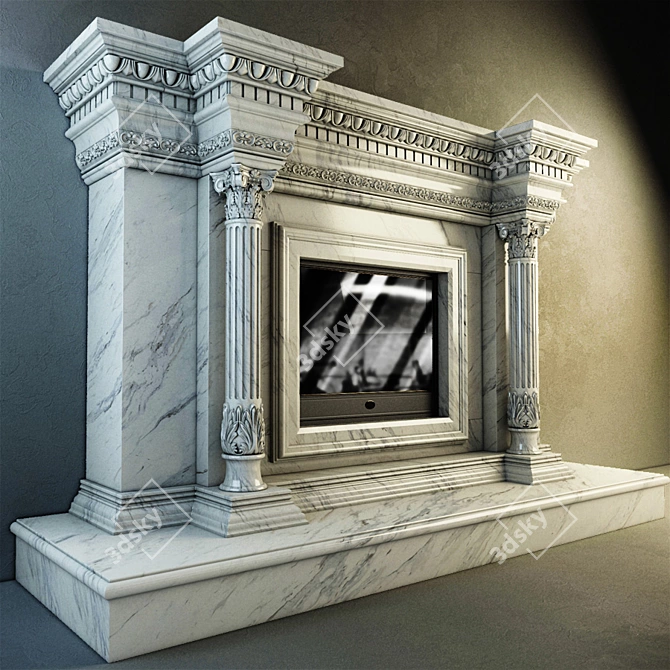 Elegant Marble Fireplace 3D model image 2