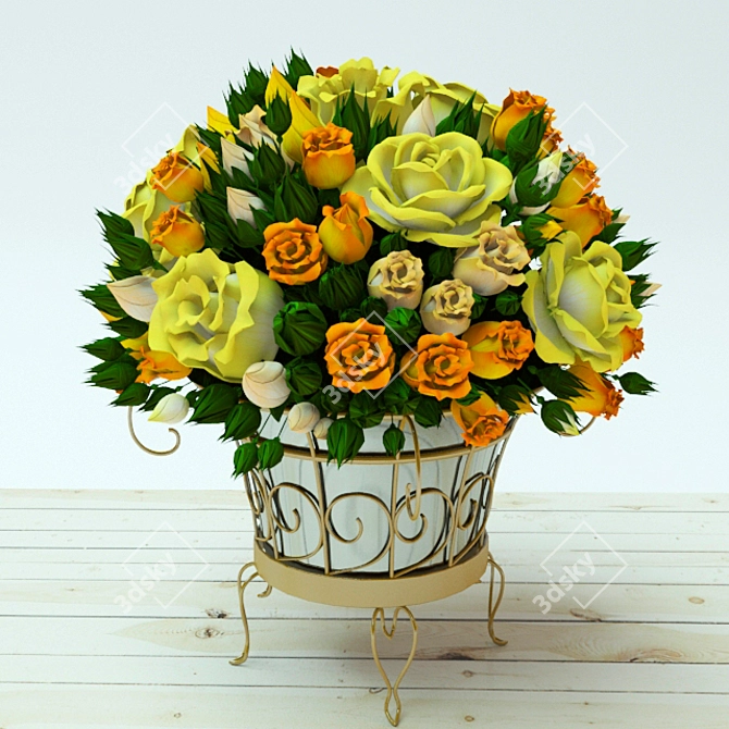 Sunny Yellow Rose Bouquet 3D model image 1