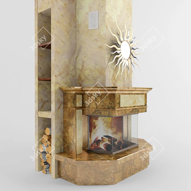 German Marble Finished Fireplace 3D model image 1