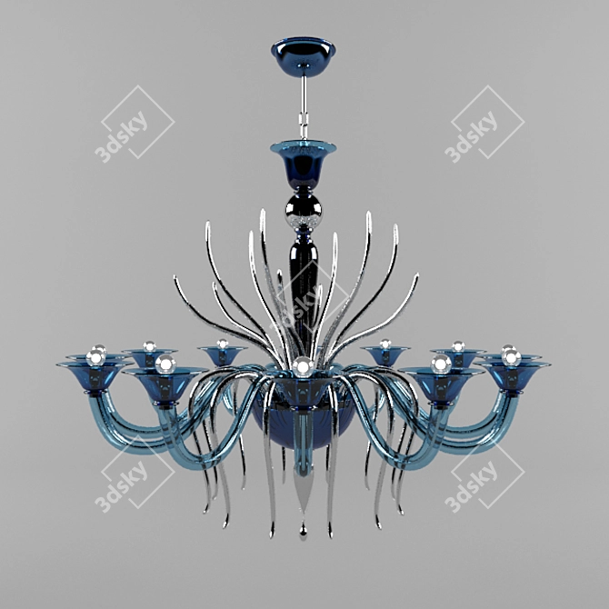 Blue Art Deco Glass Chandelier 3D model image 1