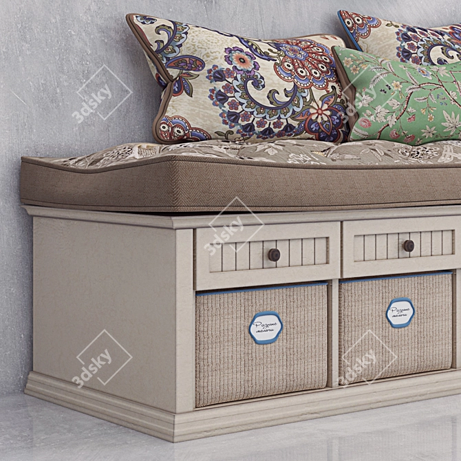 Ethnic Bench Set with Cushions, Sconce, and Art 3D model image 3