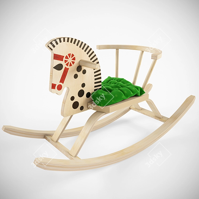 Wooden Children's Rocking Horse 3D model image 1