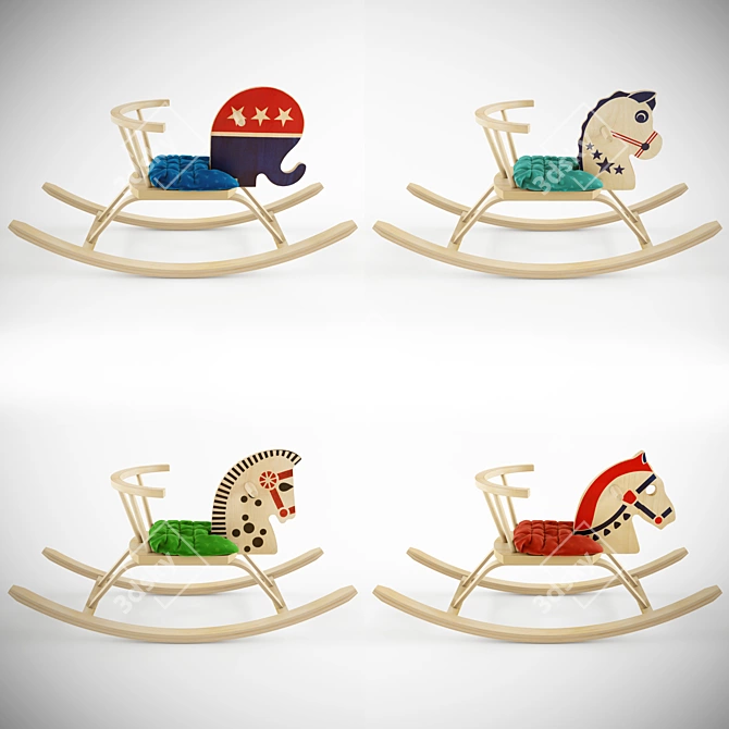 Wooden Children's Rocking Horse 3D model image 2