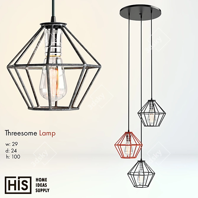 Triple Glow: HIS Threesome Lamp 3D model image 1