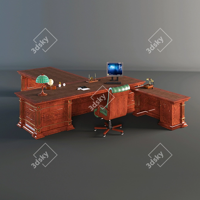 Classic Redwood Desk 3D model image 2