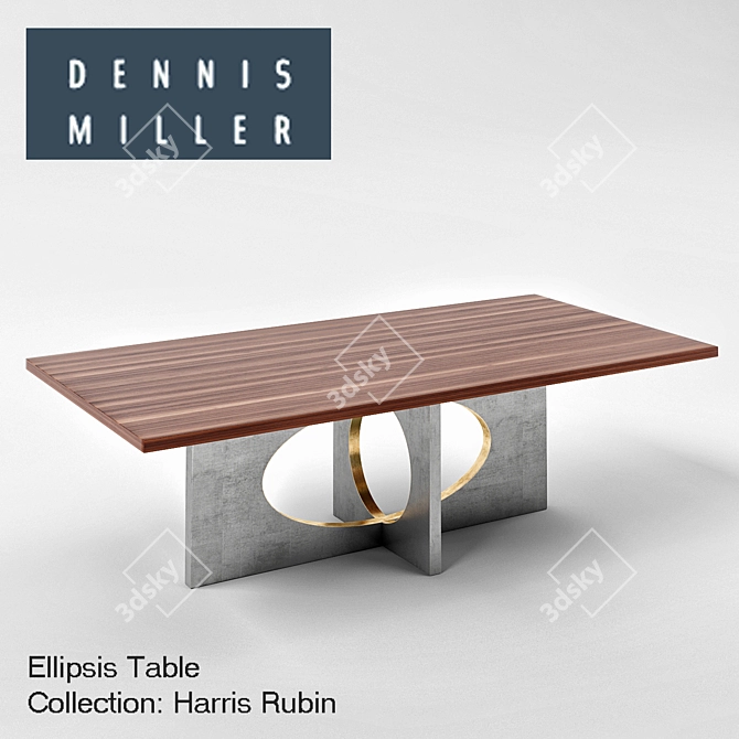 Luxury Walnut and Gold Ellipsis Table 3D model image 1