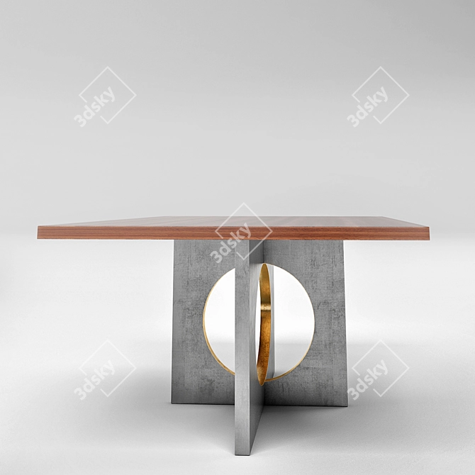 Luxury Walnut and Gold Ellipsis Table 3D model image 2