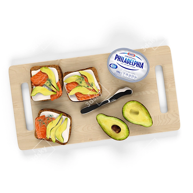 Delicious Avocado Salmon Sandwich 3D model image 1