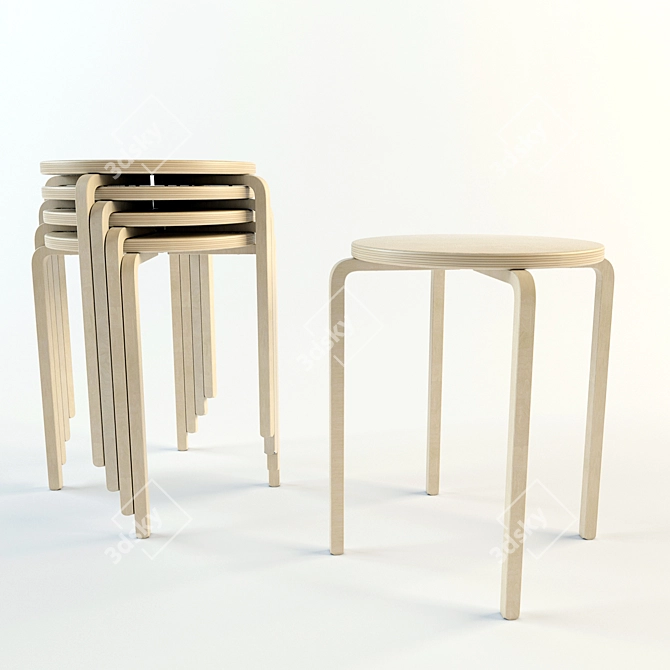 Birch Stool: Sleek & Sturdy 3D model image 1