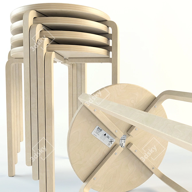 Birch Stool: Sleek & Sturdy 3D model image 2