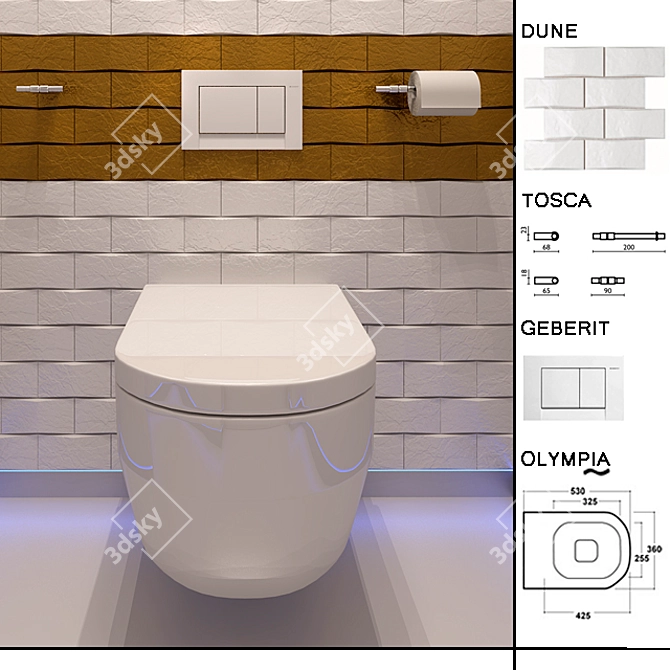 Modern Bathroom Set: Olympia, Geberit, Dune, Tosca 3D model image 1