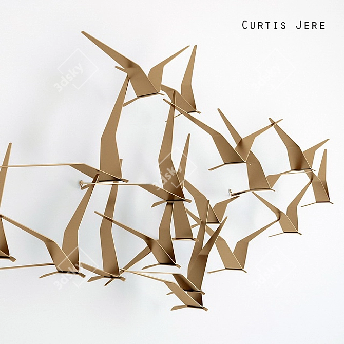 Elegant Birds Wall Sculpture 3D model image 1