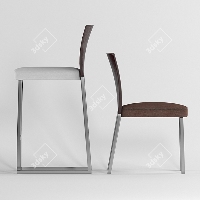 Italian Walnut or Beech Chair: Polished Chrome Metallic Structure (87cm) 3D model image 3