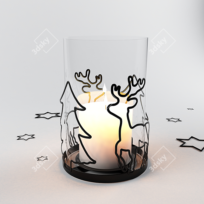 Festive Christmas Candle Holder 3D model image 2