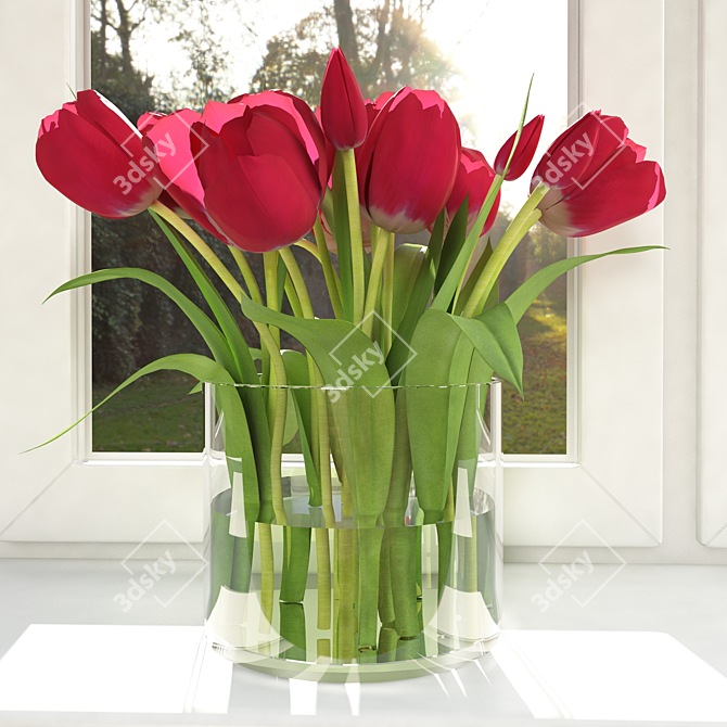 Colorful Tulip Bouquet: 3 Variants 3D model image 1