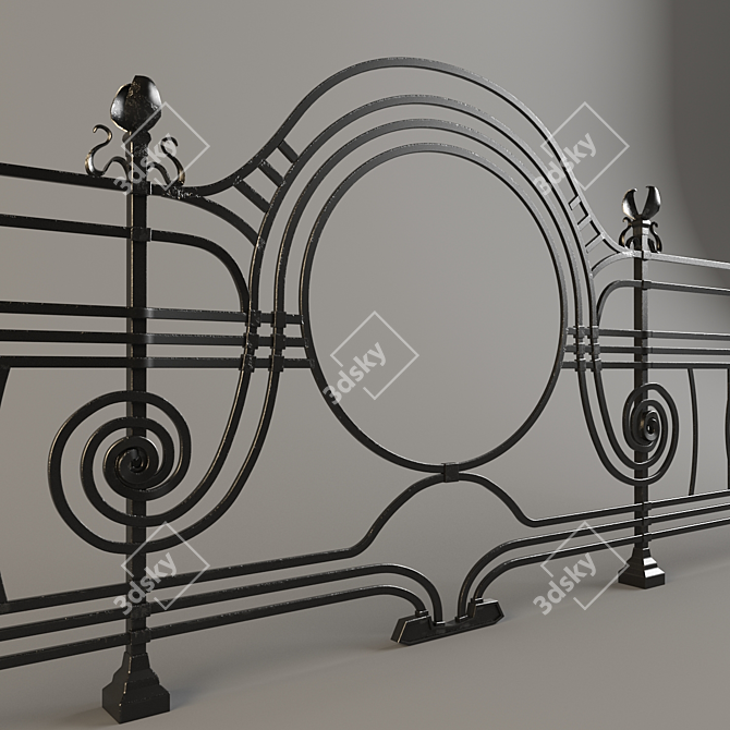 Modern Art Nouveau Wrought Iron Fence 3D model image 2