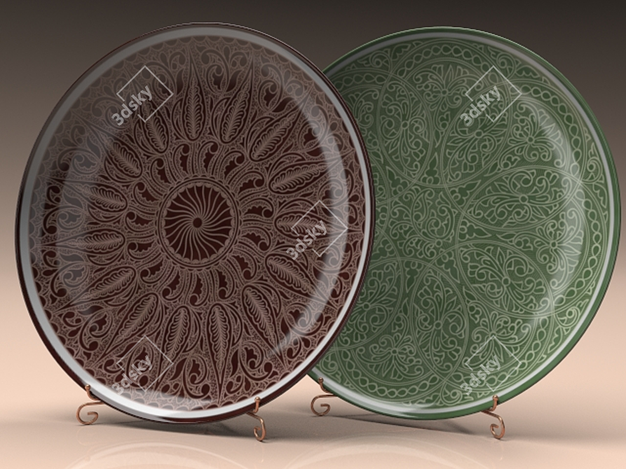 Rustic Elegance: Hand-Painted Ceramic Dish Pilaf 3D model image 1
