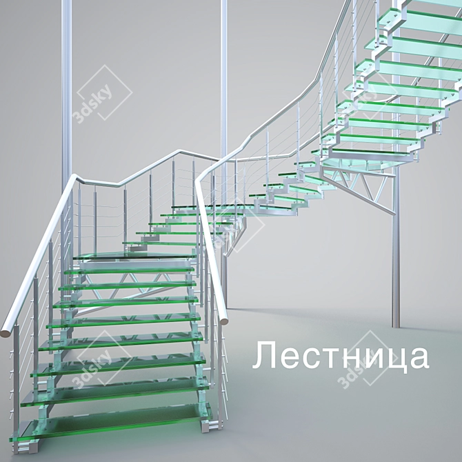 Sleek Glass Staircase 3D model image 1