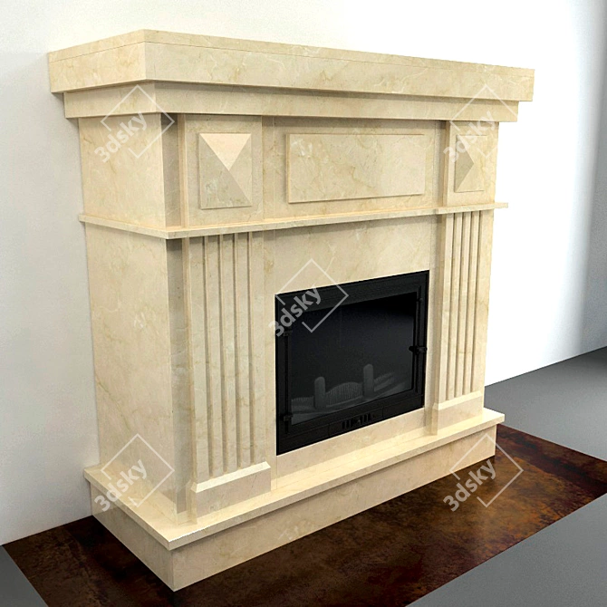Elegant Marble Decorated Firebox 3D model image 1