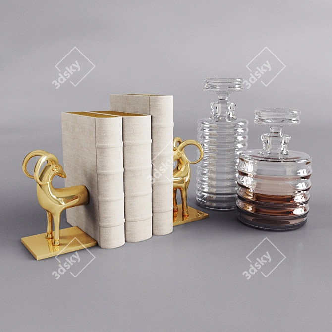 Global Views Set: Gazelle Bookends, Ribbed Decanters 3D model image 1