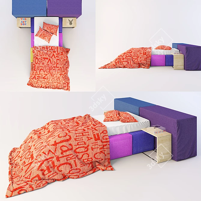 Modular Puzzle Bed with Tables & Linens 3D model image 1