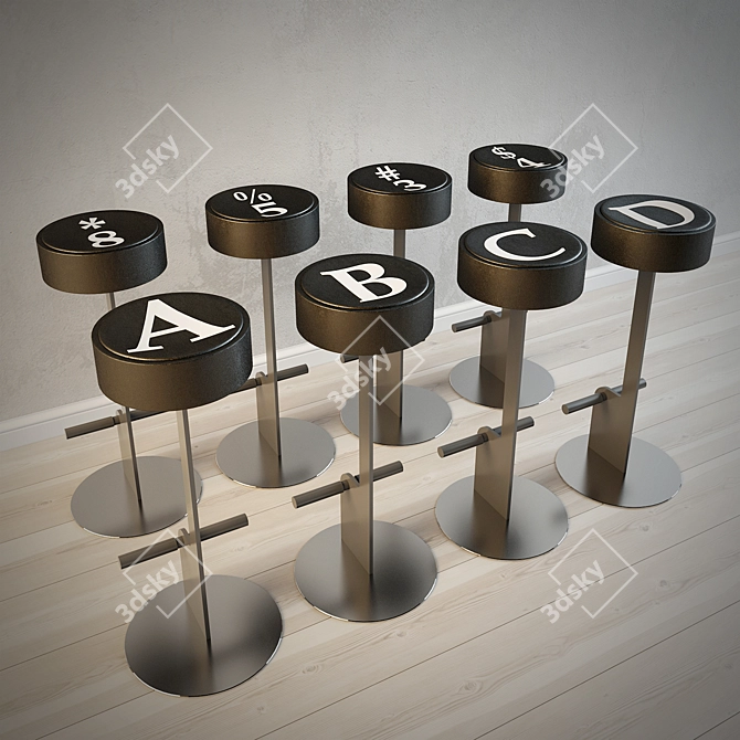 Retro Button Bar Stools 3D model image 1