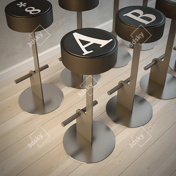 Retro Button Bar Stools 3D model image 2