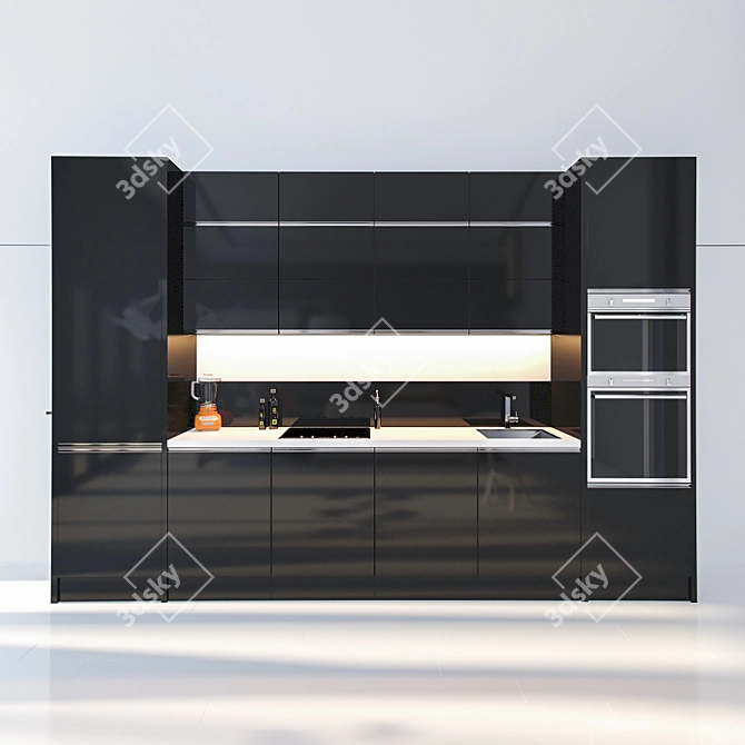 Sleek Monochrome Kitchen Set 3D model image 1