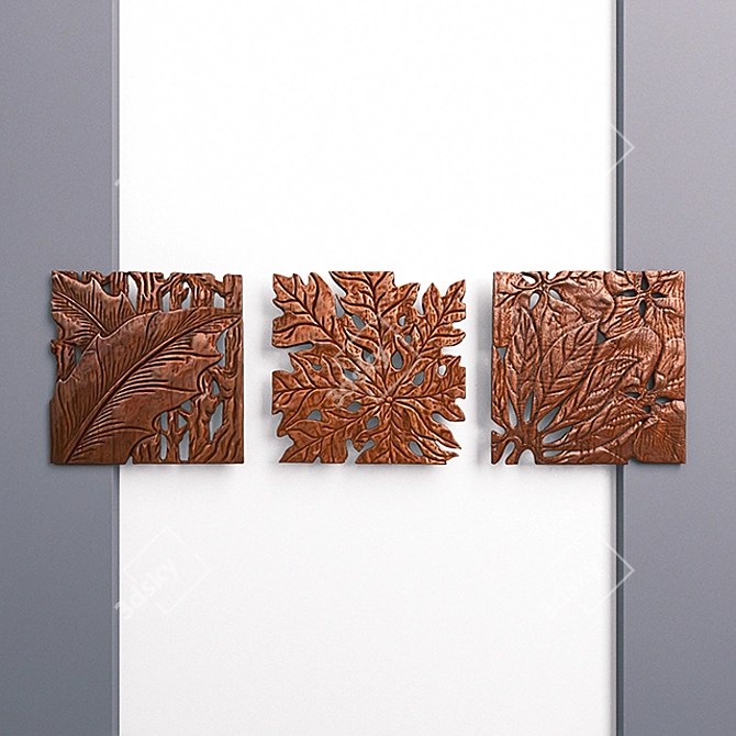 Autumn Acacia Leaf Wall Set 3D model image 1