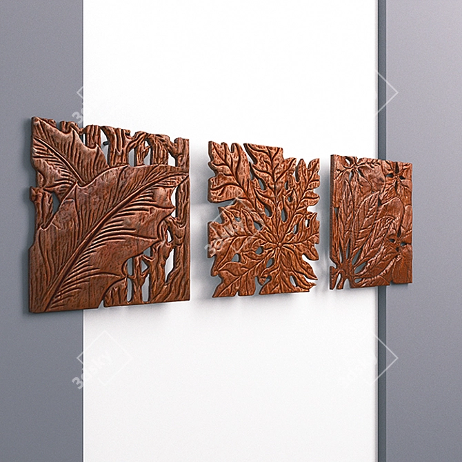 Autumn Acacia Leaf Wall Set 3D model image 2