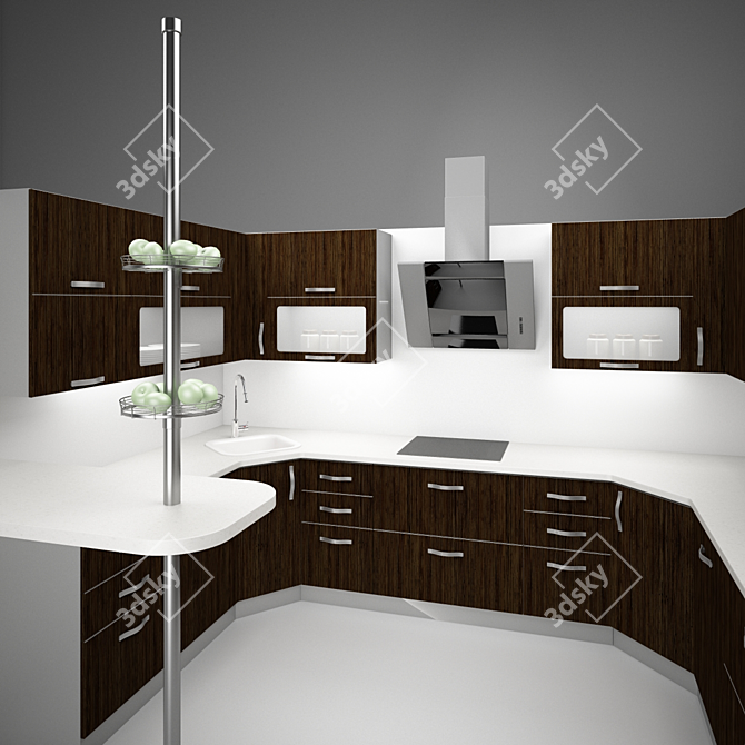 Modern Minimalistic Kitchen with Breakfast Bar 3D model image 1