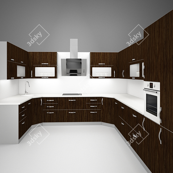 Modern Minimalistic Kitchen with Breakfast Bar 3D model image 2