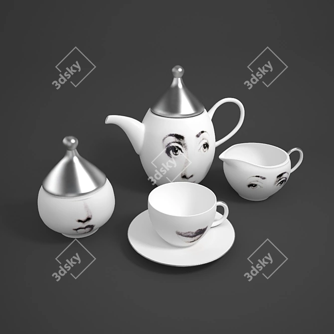 Golden Faces Tea Set 3D model image 2