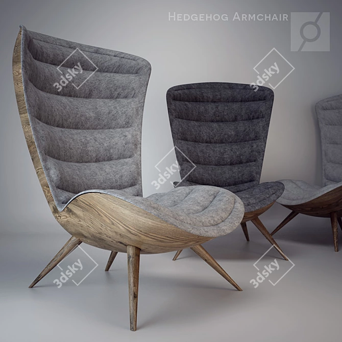 Retro Hedgehog Armchair: Vintage Wood and Felt 3D model image 1