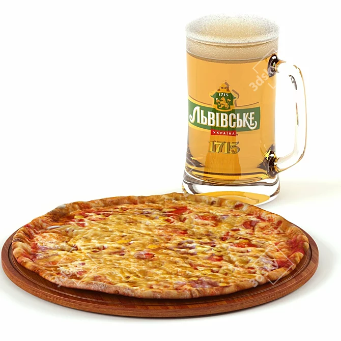 Tasty Combo: Pizza & Beer 3D model image 1