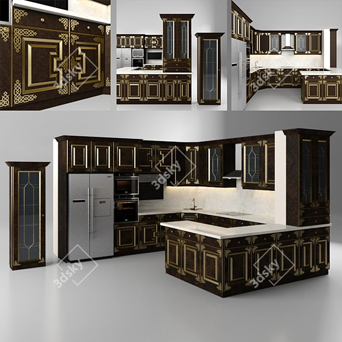 Elegant "Helga" Kitchen + Showcase 3D model image 1