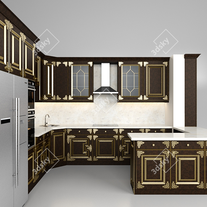 Elegant "Helga" Kitchen + Showcase 3D model image 3