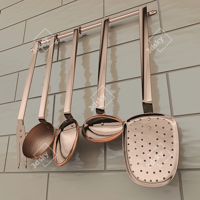 Mauviel Copper Kitchen Set Rails 3D model image 2