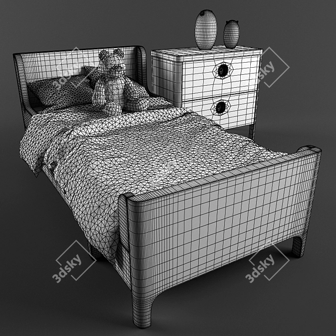 IKEA Children's Bed Set with Nightstand and Lamps 3D model image 2